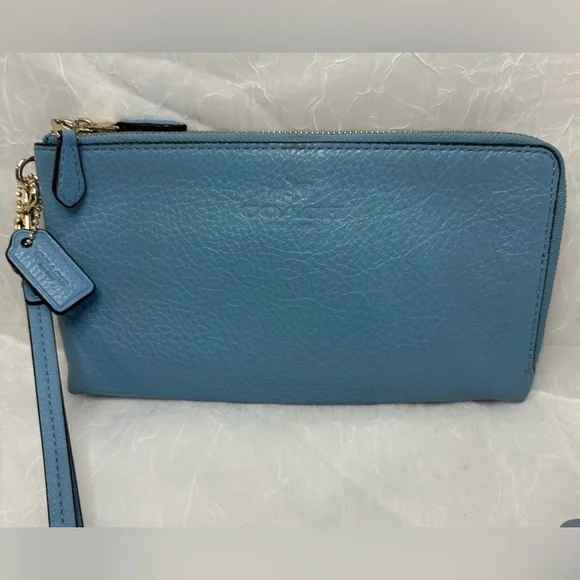 Coach Blue Leather Wristlet - Picture 1 of 5
